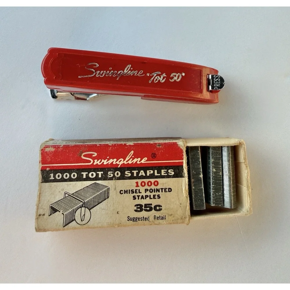 Vintage Swingline TOT 50 Red MINI Stapler Kit with Original Staples Made in USA
